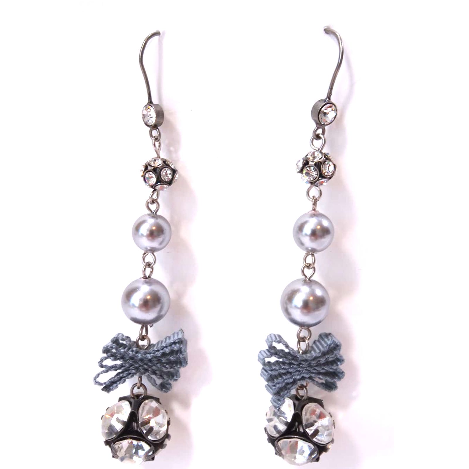 Lee Angel Dauphine Glass Pearl Grosgrain Drop Earrings Nwt $169.00